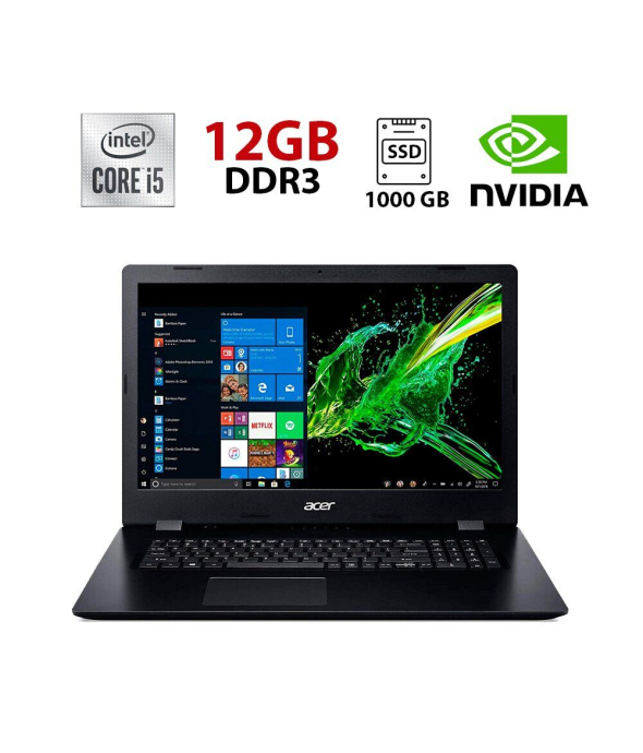 Игровой ноутбук Acer Aspire 3 A317-51G / 17.3&quot; (1920x1080) TN / Intel Core i5-10210U (4 (8) ядра по 1.6 - 4.2 GHz) / 12 GB DDR4 / 1000 GB SSD / nVidia GeForce MX230, 2 GB GDDR5, 64-bit / WebCam - 1