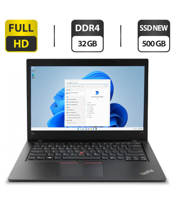 Ультрабук Lenovo ThinkPad L480 / 14&quot; (1920x1080) IPS / Intel Core i7-8550U (4 (8) ядра по 1.8 - 4.0 GHz) / 32 GB DDR4 / 500 GB SSD NEW / Intel UHD Graphics 620 / WebCam / HDMI / Windows 11 Pro - 1