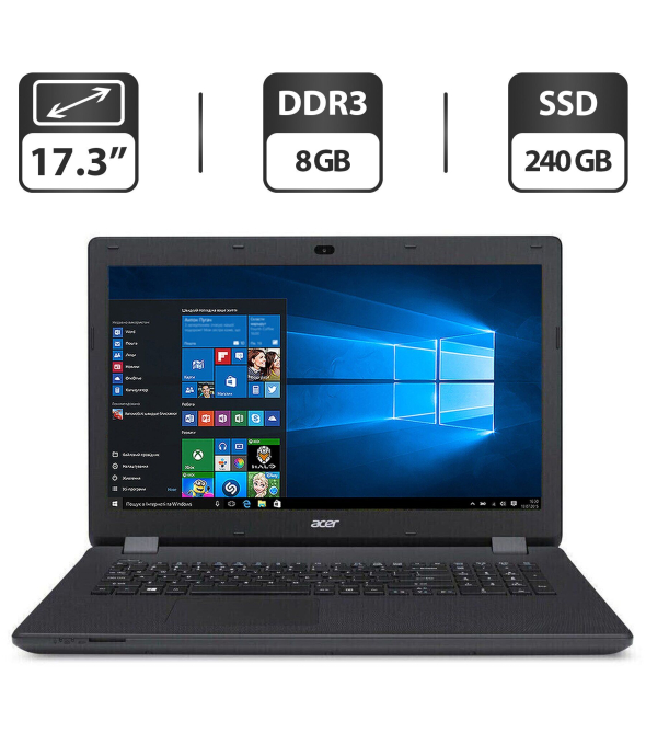 Ноутбук Б-класс Acer Aspire ES1-711 / 17.3&quot; (1600x900) TN / Intel Pentium N3540 (4 ядра по 2.16 - 2.66 GHz) / 8 GB DDR3 NEW / 240 GB SSD / Intel HD Graphics / WebCam / DVD-ROM + Беспроводная мышка - 1