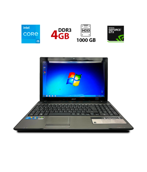 Ноутбук Acer Aspire 5741G / 15.6&quot; (1366x768) TN / Intel Core i5-430M (2 (4) ядра по 2.26 - 2.53 GHz) / 4 GB DDR3 / 750 GB HDD / nVidia GeForce GT320M, 1 GB DDR3, 64-bit / WebCam - 1