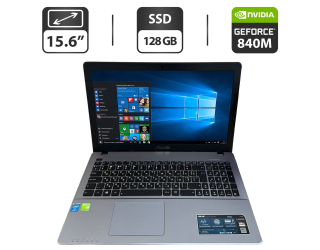 БУ Ноутбук Asus X550LN / 15.6&quot; (1366x768) TN / Intel Core i7-4510U (2 (4) ядра по 2.0 - 3.1 GHz) / 12 GB DDR3 / 128 GB SSD / nVidia GeForce 840M, 2 GB GDDR3, 64-bit / WebCam / VGA из Европы в Днепре