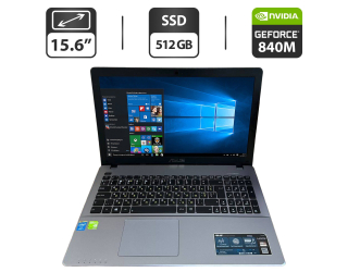 БУ Ноутбук Asus X550LN / 15.6&quot; (1366x768) TN / Intel Core i7-4510U (2 (4) ядра по 2.0 - 3.1 GHz) / 12 GB DDR3 / 512 GB SSD / nVidia GeForce 840M, 2 GB GDDR3, 64-bit / WebCam / VGA из Европы в Днепре