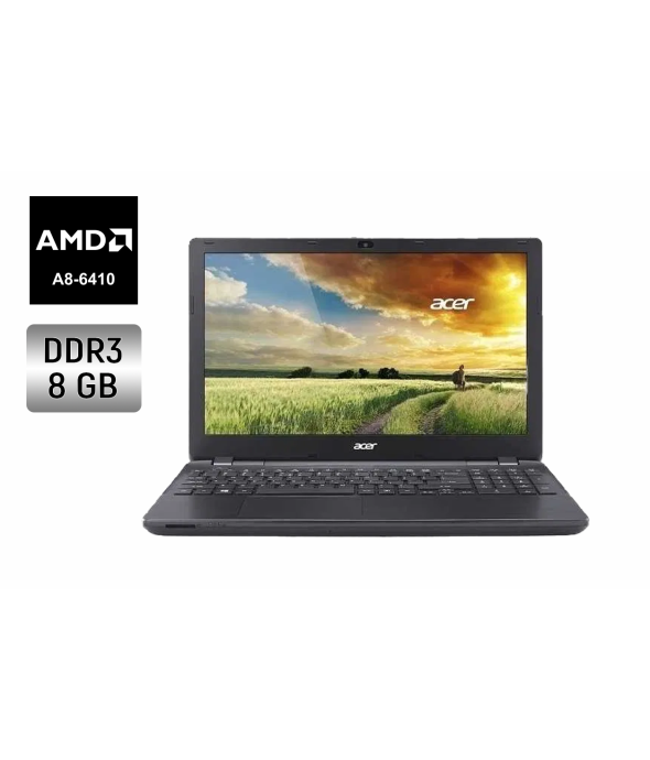 Ноутбук Acer Aspire E5-521G / 15.6&quot; (1366x768) TN / AMD A8-6410 (4 ядра по 2.4 GHz) / 8 GB DDR3 / 128 GB SSD / AMD Radeon R5 Graphics / WebCam / DVD-RW - 1