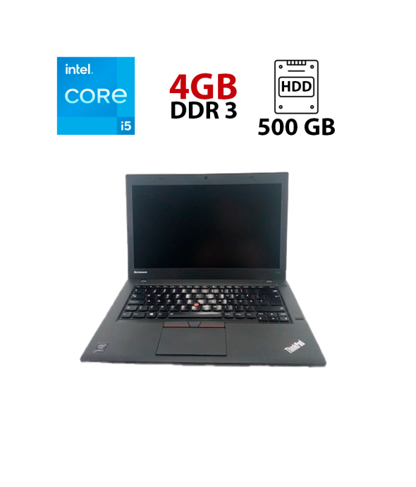 Ноутбук Lenovo ThinkPad T450 / 14&quot; (1366x768) TN / Intel Core i5-5200U (2 (4) ядра по 2.2 - 2.7 GHz) / 4 GB DDR3 / 500 GB HDD / Intel HD Graphics 5500 / WebCam - 1