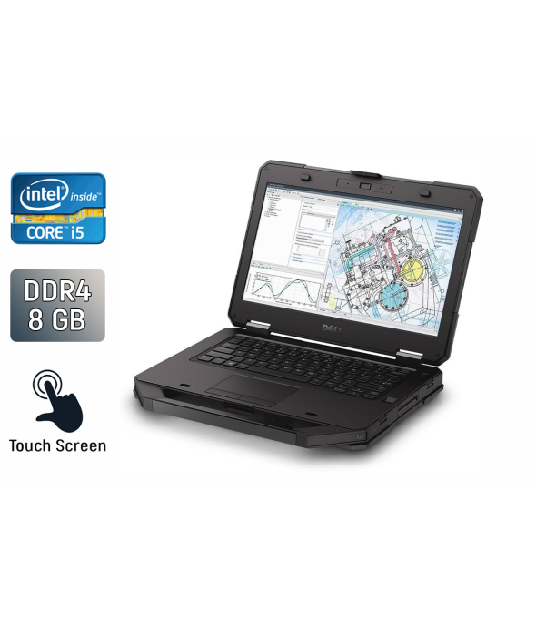 Защищенный ноутбук Dell Rugged Latitude 5414 / 14&quot; (1366x768) TN Touch / Intel Core i5-6300U (2 (4) ядра по 2.4 - 3.0 GHz) / 8 GB DDR4 / 256 GB SSD / Intel HD Graphics 520 / WebCam / Fingerprint - 1