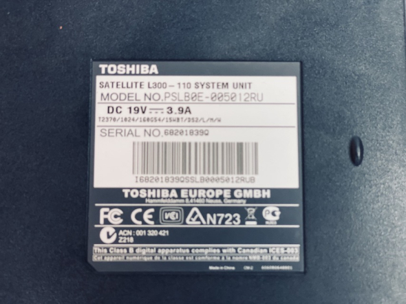 Ноутбук 15.4&quot; Toshiba Satellite L300-110 Intel Pentium T2370 2Gb RAM 80Gb HDD - 4