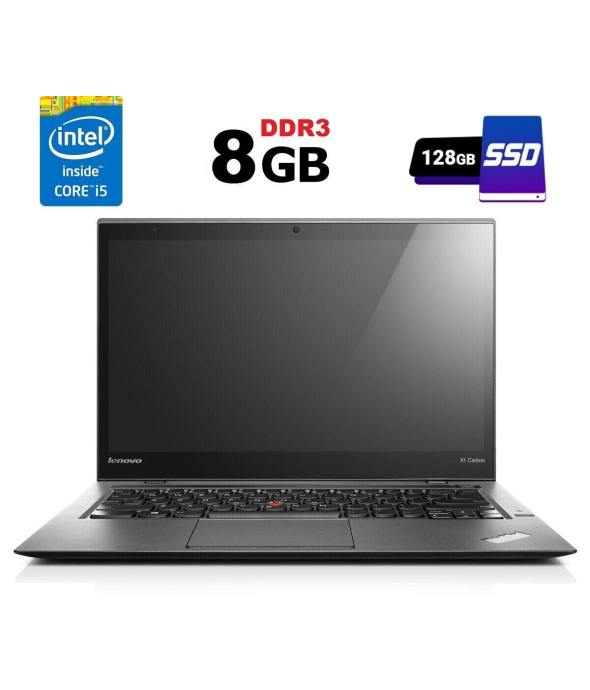 Ультрабук Б-класс Lenovo ThinkPad X1 Carbon (2nd Gen) / 14&quot; (1600x900) TN / Intel Core i5-4300U (2 (4) ядра по 1.9 - 2.9 GHz) / 8 GB DDR3 / 128 GB SSD / Intel HD Graphics 4400 / WebCam / Fingerprint/ HDMI / miniDP - 1