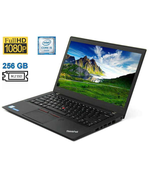 Ноутбук Б-класс Lenovo ThinkPad T460s / 14&quot; (1920x1080) IPS / Intel Core i5-6300U (2 (4) ядра по 2.4 - 3.0 GHz) / 8 GB DDR4 / 256 GB SSD M.2 / Intel HD Graphics 520 / WebCam / Fingerprint / HDMI / miniDP / Два АКБ - 1
