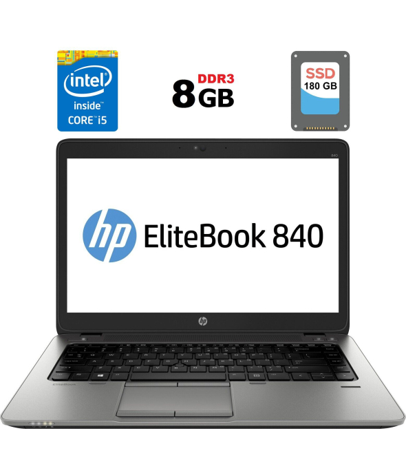 Ультрабук Б-клас HP EliteBook 840 G1 / 14&quot; (1600x900) TN / Intel Core i5 - 4300U (2 (4) ядра по 1.9-2.9 GHz) / 8 GB DDR3 / 180 GB SSD / Intel HD Graphics 4400 / WebCam / Fingerprint / DisplayPort - 1