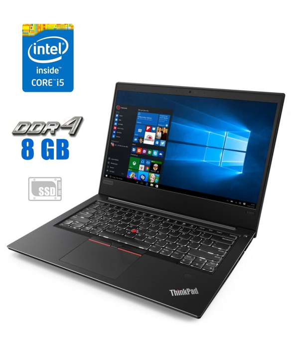 Ноутбук Lenovo ThinkPad E480 / 14&quot; (1920x1080) TN / Intel Core i5-8250U (4 (8) ядра по 1.6 - 3.4 GHz) / 8 GB DDR4 / 256 GB SSD / Intel UHD Graphics 620 / WebCam - 1