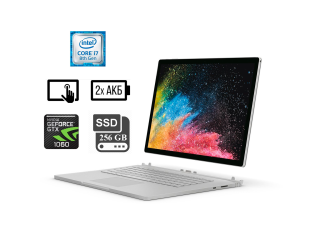 БУ Ультрабук Б-клас Microsoft SurfaceBook2 1793 / 15&quot; (3240x2160) IPS Touch / Intel Core i7-8650U (4 (8) ядра по 1.9 - 4.2 GHz) / 16 GB DDR3 / 256 GB SSD M. 2 / nVidia Geforce GTX 1060, 6GB GDDR5, 192-bit / WebCam / UBS Type-C / дві АКБ + Surface dock-Hub из Европы в Дніпрі