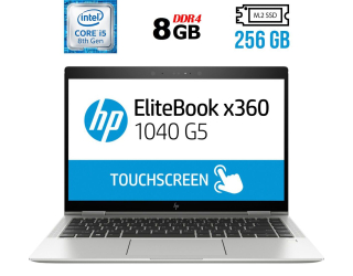 БУ Ноутбук-трансформер Б-класс HP EliteBook x360 1040 G5 / 14&quot; (1920x1080) IPS Touch / Intel Core i5-8350U (4 (8) ядра по 1.7 - 3.6 GHz) / 8 GB DDR4 / 256 GB SSD M.2 / Intel UHD Graphics 620 / WebCam / Fingerprint / USB 3.1 / HDMI из Европы в Днепре