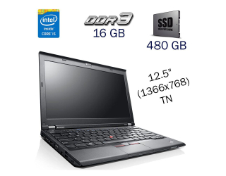 БУ Нетбук Б клас Lenovo ThinkPad X230 / 12.5&quot; (1366x768) TN / Intel Core i5-3320M (2 (4) ядра по 2.6 - 3.3 GHz) / 16 GB DDR3 / 480 GB SSD / WebCam / Fingerprint / Intel HD Graphics 4000 / Windwos 10 PRO Lic из Европы в Дніпрі