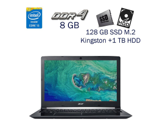 БУ Игровой ноутбук Acer Aspire A515-51G / 15.6&quot; (1920x1080) IPS / Intel Core i5-7200U (2 (4) ядра по 2.5 - 3.1 GHz) / 8 GB DDR4 / 128 GB SSD M.2 Kingston+1 TB HDD / nVidia GeForce 940MX, 2 GB GDDR5, 64-bit / WebCam / Windows 10 PRO Lic из Европы в Днепре