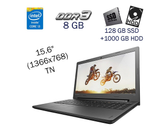 БУ Ігровий ноутбук Lenovo IdeaPad 100-15IBD / 15.6&quot; (1366x768) TN / Intel Core i3-5005U (2 (4) ядра по 2.0 GHz) / 8 GB DDR3 / 128 GB SSD+1000 Gb HDD / nVidia GeForce 920MX, 2 GB GDDR5, 64-bit / WebCam / Windows 10 PRO Lic из Европы в Дніпрі
