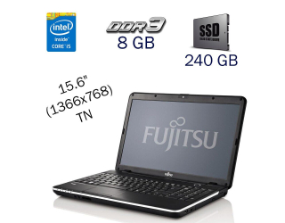 БУ Ноутбук Fujitsu LifeBook A512 / 15.6&quot; (1366x768) TN / Intel Core i5-3320M (2 (4) ядра по 2.6-3.3 GHz) / 8 GB DDR3 / 240 GB SSD / WebCam / Windows 10 PRO Lic из Европы в Дніпрі