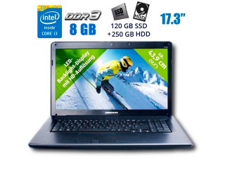 БУ Ноутбук Б-класс Medion Akoya E7216 / 17.3&quot; (1600x900) TN / Intel Core i3-380M (2 (4) ядра по 2.53 GHz) / 8 GB DDR3 / 120 GB SSD + 250 GB HDD / Intel HD Graphics / NoWebCam / New АКБ из Европы в Днепре