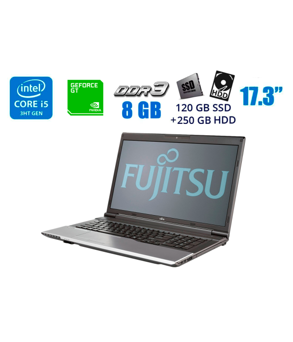 Ноутбук Fujitsu Lifebook N532 / 17.3&quot; (1600x900) TN / Intel Core i5-3230M (2 (4) ядра по 2.6 - 3.2 GHz) / 8 GB DDR3 / 120 GB SSD + 250 GB HDD / nVidia GeForce GT 620M, 1 GB DDR3, 64-bit / WebCam / USB 3.0 / HDMI - 1