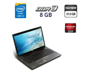 БУ Ноутбук Б-класс Acer Aspire 7741G / 17.3&quot; (1600x900) TN / Intel Core i3-370M (2 (4) ядра по 2.4 GHz) / 8 GB DDR3 / 512 GB SSD NEW / ATI Mobility Radeon HD 5470, 512 MB GDDR3, 64-bit / WebCam / HDMI из Европы в Днепре