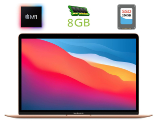 БУ Ноутбук Apple MacBook Air A2337 (2020) / 13.3&quot; (2560x1600) IPS / Apple M1 (8 ядер по 2.1 - 3.2 GHz) / 8 GB DDR3 / 256 GB SSD / Apple M1 GPU / WebCam из Европы в Дніпрі