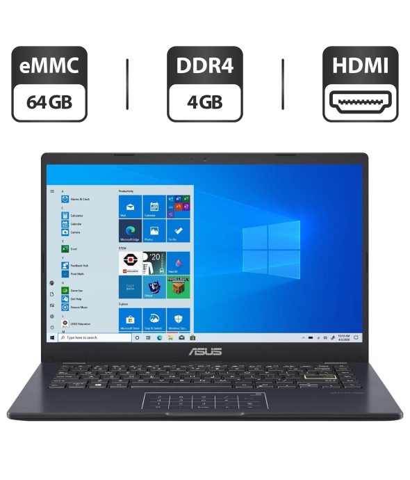 Новый ультрабук Asus Laptop E410-M / 14&quot; (1366x768) TN / Intel Celeron N4020 (2 ядра по 1.1 - 2.8 GHz) / 4 GB DDR4 / 64 GB eMMC / Intel UHD Graphics 600 / WebCam - 1