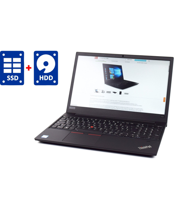 Ноутбук Lenovo ThinkPad E580 / 15.6&quot; (1366x768) TN / Intel Core i3-7020U (2 (4) ядра по 2.3 GHz) / 8 GB DDR4 / 128 GB SSD + 500 GB HDD / Intel HD Graphics 620 / WebCam / Win 10 Pro - 1