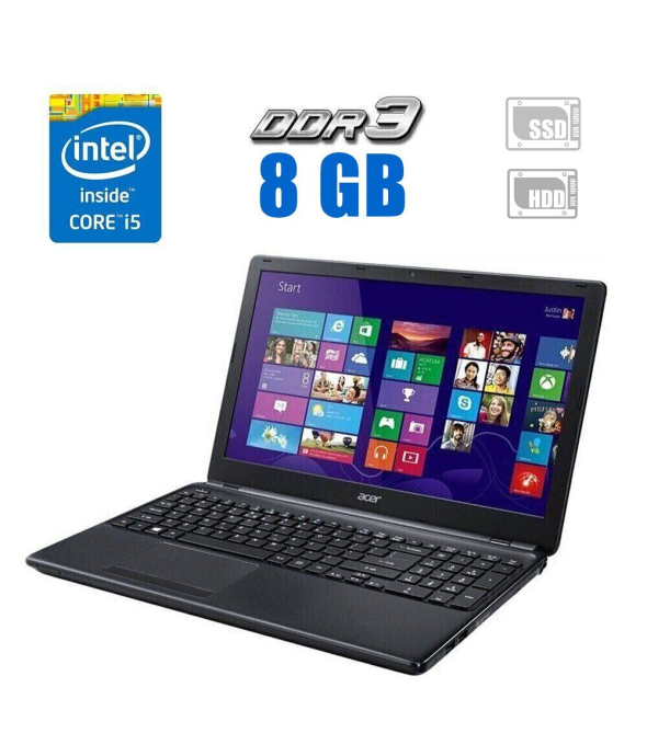 Ноутбук Acer Aspire E1-572G / 15.6&quot; (1920x1080) TN / Intel Core i5-4200U (2 (4) ядра по 1.6 - 2.6 GHz) / 8 GB DDR3 / 256 GB SSD + 500 GB HDD / Intel HD Graphics 4400 / WebCam / АКБ NEW - 1