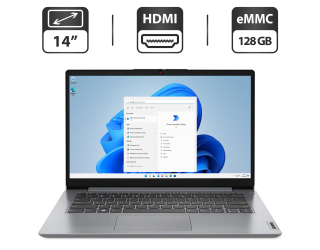 БУ Новый ультрабук Lenovo IdeaPad 1 14IGL7 / 14&quot; (1366x768) TN / Intel Pentium Silver N5030 (4 ядра по 1.1 - 3.1 GHz) / 4 GB DDR4 / 128 GB eMMC / Intel UHD Graphics 605 / WebCam / HDMI из Европы