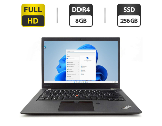 БУ Ультрабук Б-класс Lenovo ThinkPad T470s / 14&quot; (1920x1080) IPS / Intel Core i5-7200U (2 (4) ядра 2.5 - 3.1 GHz) / 8 GB DDR4 / 256 GB SSD / Intel HD Graphics 520 / WebCam / HDMI / Два АКБ из Европы в Дніпрі