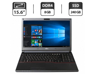БУ Ноутбук Fujitsu LifeBook E556 / 15.6&quot; (1366x768) TN / Intel Core i5-6300U (2 (4) ядра по 2.4 - 3.0 GHz) / 8 GB DDR4 / 240 GB SSD / Intel HD Graphics 520 / VGA из Европы в Днепре