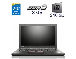 БУ Ноутбук Б-класс Lenovo ThinkPad T450 / 14&quot; (1600x900) TN / Intel Core i5-5300U (2 (4) ядра по 2.3 - 2.9 GHz) / 8 GB DDR3 / 240 GB SSD / Intel HD Graphics 5500 / WebCam / Windows 10 PRO Lic из Европы в Дніпрі